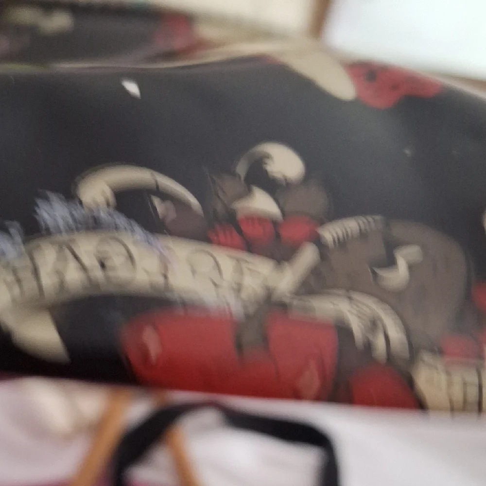 Black Tattoo Print Vinyl Cosmetic Pouch with Heart Charm